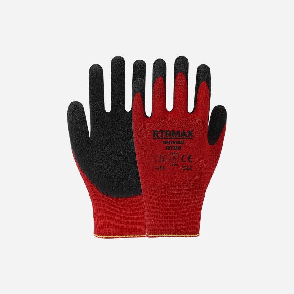 LATEKS KAPLI POLYESTER ÖRGÜ DESENLİ ELDİVEN RT09 KIRMIZI NO:9 RTRMAX